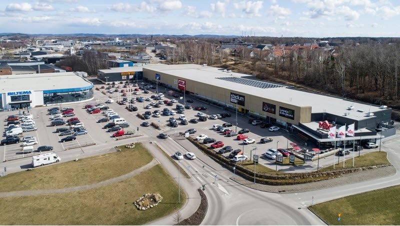 Aerial view of retail property, Varberg, Sweden.